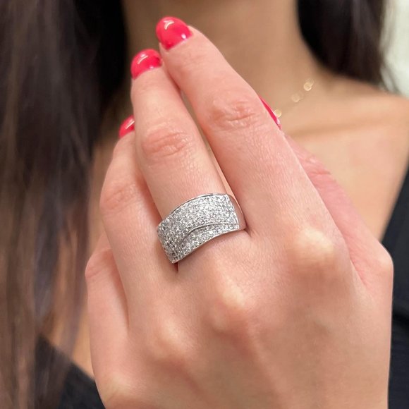 1.21Cttw Pave Set Round Diamond Ladies Band Ring 14K White Gold Size 7.5